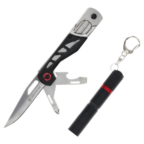 Smith & Wesson Multitool Folding Knife 3" Drop Point Blade Black with Light