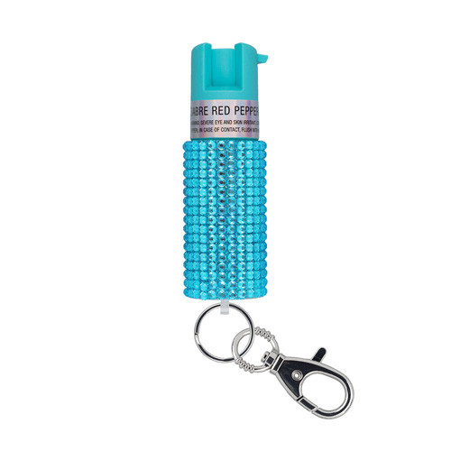 PEPPER SPRAY W/ JEWELED DESIGN AND SNAP CLIP - TEAL, 25 BURSTS