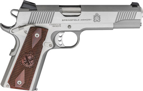 SPRINGFIELD 1911 LOADED 45ACP 5" 7RD SS/WOOD GRIPS CA COMP