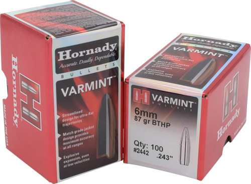 HORNADY BULLETS 6MM .243 87GR JHP-BT 100CT 25BX/CS