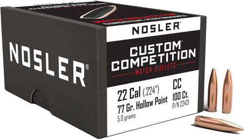 NOSLER BULLETS 22 CAL .224 77GR HP-BT CUSTOM COMP. 100CT