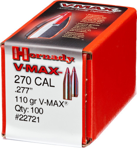 HORNADY BULLETS 270 CAL .277 110GR V-MAX W/CANNELURE 100CT
