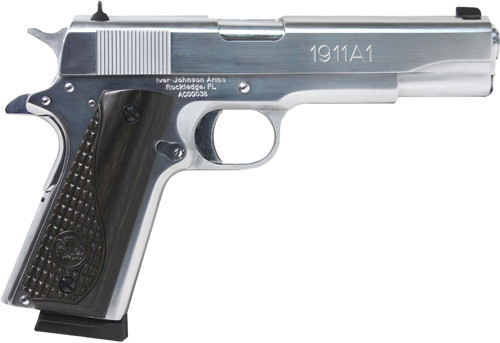 IVER JOHNSON 1911A1 45ACP 5" FS 8RD CHROME BLACK WOOD GRIP!