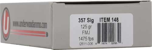UNDERWOOD 357 SIG SAUER 125GR FMJ FN 50RD 10BX/CS UNDERWOOD 357 SIG SAUER 125GR FMJ FN 50RD 10BX/CS