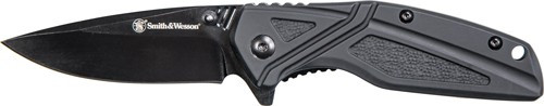 S&W KNIFE BLACK RUBBER 3" BLK OXIDE BLADE W/POCKET CLIP
