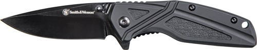 S&W KNIFE BLACK RUBBER 3" BLK OXIDE BLADE W/POCKET CLIP