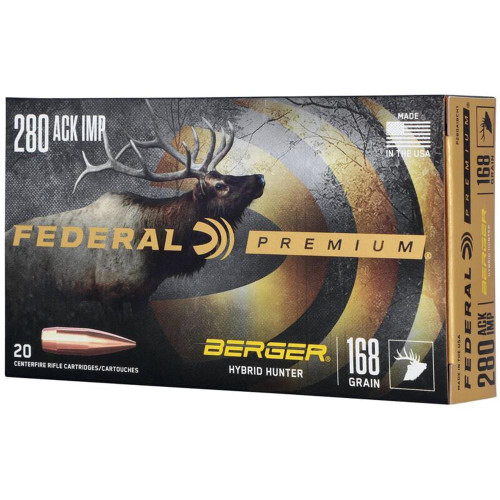 Federal Classic Hunter Berger Hybrid Rifle Ammunition.280 Ackley Improved 168 gr BTHP 2800 fps 20/ct
