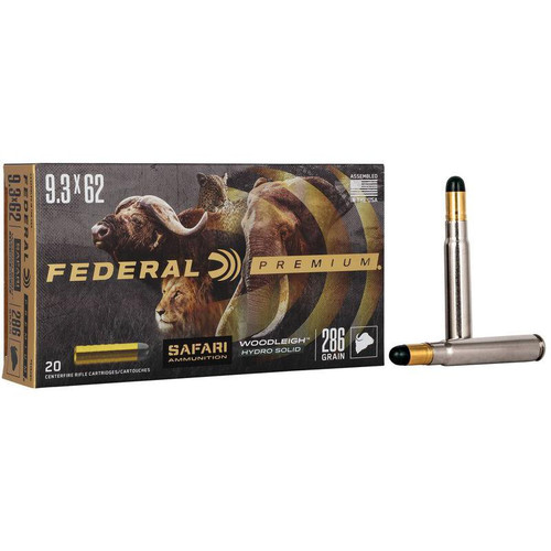 Federal Safari Woodleigh Hydro Solid Rifle Ammunition 9.3x62 Mauser 286gr Solid 2360 fps 20/ct