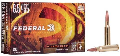 Federal Fusion Rifle Ammuniton 6.5x55 Swedish Mauser 156gr SP 2500 fps 20/ct