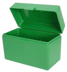 MTM AMMO BOX MEDIUM RIFLE 50-ROUNDS FLIP TOP STYLE GREEN