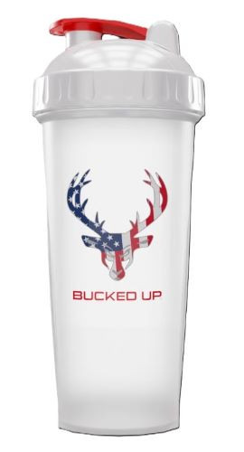 BUCKED UP SHAKER 28OZ WHITE & USA FLAG LOGO BPA FREE
