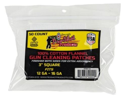 PRO SHOT CLEANING PATCH COTTON FLANNEL 12GA-16GA 3" 50CT