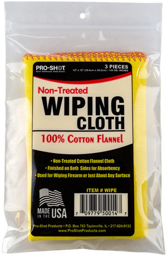 PRO SHOT NON-TREATED WIPE CLOTH 12"X12" 3PK