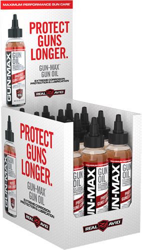REAL AVID GUN MAX GUN OIL 4 OZ. BOTTLE 12PC. DISPLAY