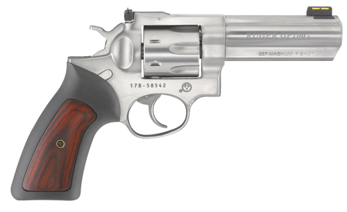 RUGER GP100 357MAG 4.2 STAINLESS ADJ FOS RUBBER/WOOD 7RD