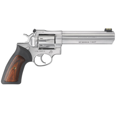 RUGER GP100 357MAG 6 STAINLESS ADJ FOS RUBBER/WOOD 7RD