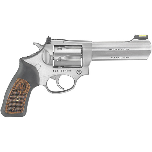 RUGER SP101 327FED 4.2 STAINLESS FOFS WOOD PANEL GRIP 6RD