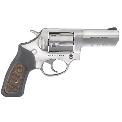 RUGER SP101 327FED 3 STAINLESS FS WOOD PANEL GRIPS 6RD