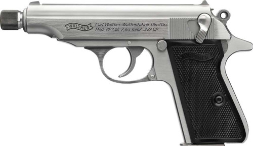 WALTHER ARMS WAL PP SD 32ACP THREADED STAINLESS BLACK PANEL GRIPS 2 8RD