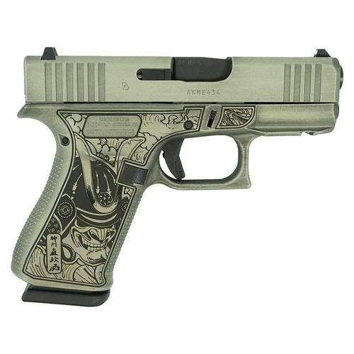 GLOCK 43X CUSTOM "BUSHIDO MASK" BATTLEWORN SLIDE SAND HANDGUN 9MM LUGER
