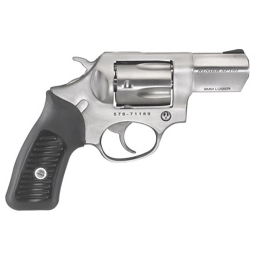 RUGER SP101 9MM 2.25 STAINLESS FS BLACK GRIPS 5RD