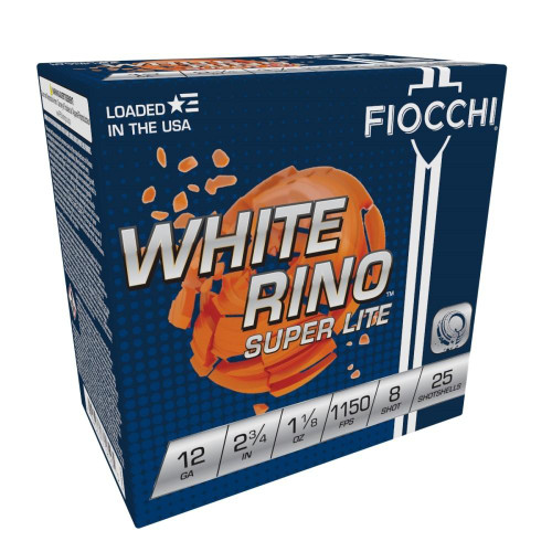 Fiocchi White Rino Super Lite Shotshells 12 ga 2-3/4" 1-1/8oz 1150 fps8 25/ct