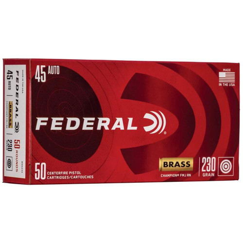 Federal Champion Training Handgun Ammunition .45 ACP 230 gr FMJ 830 fps 50/ct