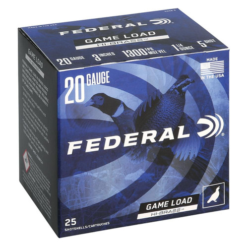 Federal Game-Shok Upland Game Hi Brass Load Shotshells 20 ga 3" 1-1/4 oz 1300 fps #5 25/ct