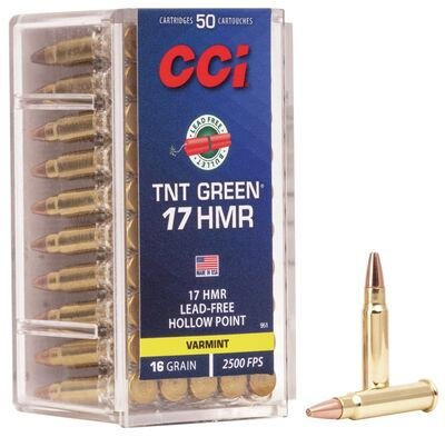 CCI TNT Green Rimfire Ammunition .17 HMR 16 gr HP 2500 fps 2000/ct Case (40-50/ct)