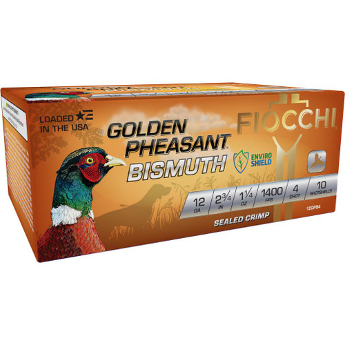 Fiocchi Golden Pheasant Bismuth Shotshells 12ga 2-3/4" 1-1/4oz 1400 fps4 10/ct