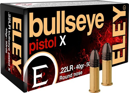 ELEY BULLSEYE PISTOL 22LR 40GR ROUND NOSE 50RD 100BX/CS