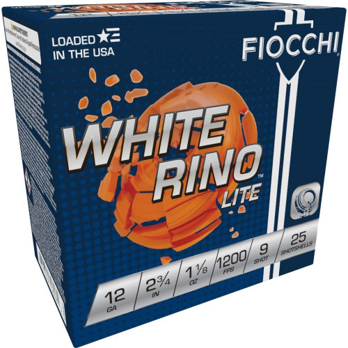 Fiocchi White Rino Lite Shotshells 12 ga 2-3/4" 1-1/8oz 1200 fps9 25/ct