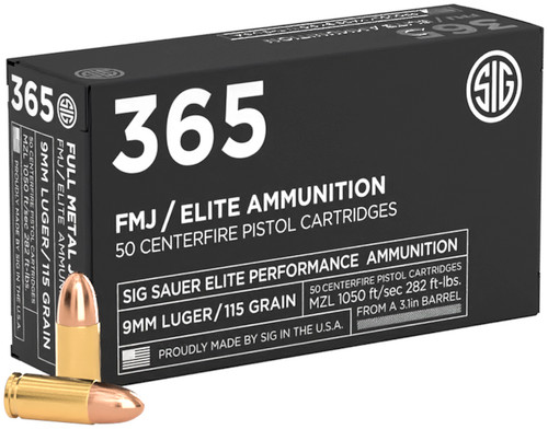 SIG AMMO 9MM 115GR ELITE BALL 365 FMJ 50/20