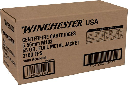 WINCHESTER USA 5.56X45 55GR FMJ 1000RD CASE LOT
