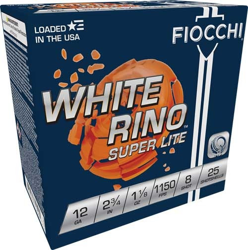 FIOCCHI WHITE RINO 12GA 2.75" 1-1/8OZ #8 1150FPS 250RD CASE