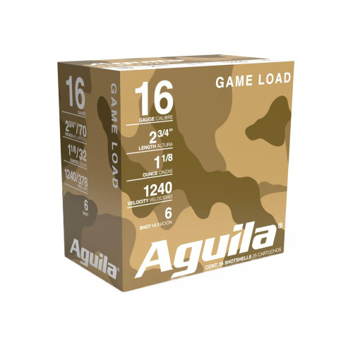 Aguila High Velocity Shotshells 16 ga 2-3/4" 1-1/8oz 1240 fps6 25/ct