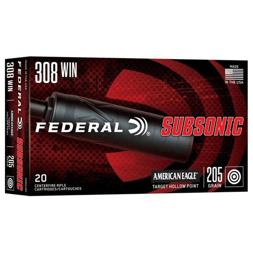 Federal Subsonic Rifle Ammunition .308 Win 205gr HP 1000 fps 20/ct