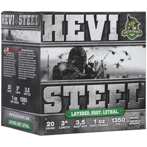 HEVI-Shot HEVI-Steel Shotshells 20ga 3" 1oz 1350 fps3 &5 25/ct