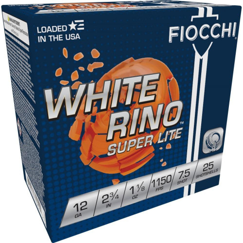 Fiocchi White Rino Super Lite Shotshells 12 ga 2-3/4" 1-1/8oz 1150 fps7.5 25/ct