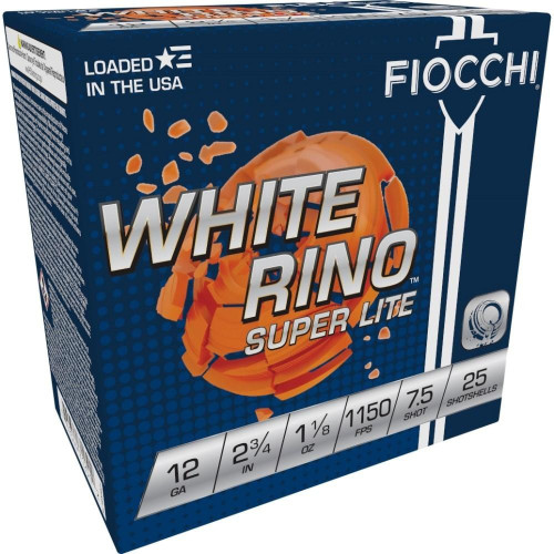 Fiocchi White Rino Super Lite Shotshells 12 ga 2-3/4" 1-1/8oz 1150 fps7.5 25/ct