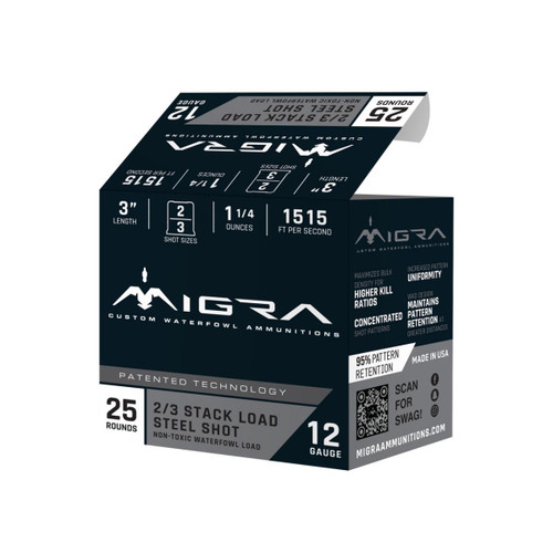 Migra Steel Waterfowl Stacked Shotshell 12ga 3" 1-1/4 oz 1515 fps2&3 25/ct