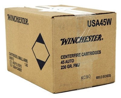 WINCHESTER USA 45 ACP 230GR FMJ-RN 600RD CASE LOT