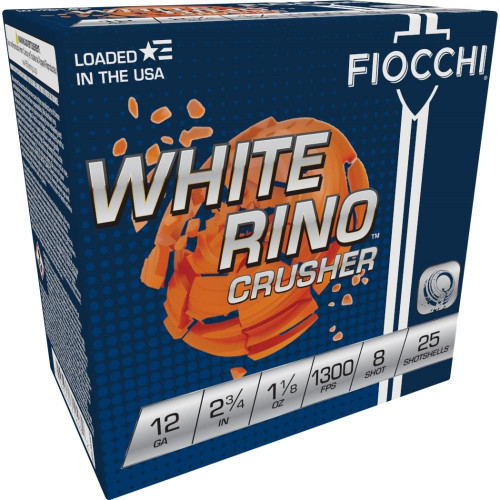Fiocchi White Rino Crusher Shotshells 12 ga  2-3/4" 1-1/8oz 1300 fps8 25/ct