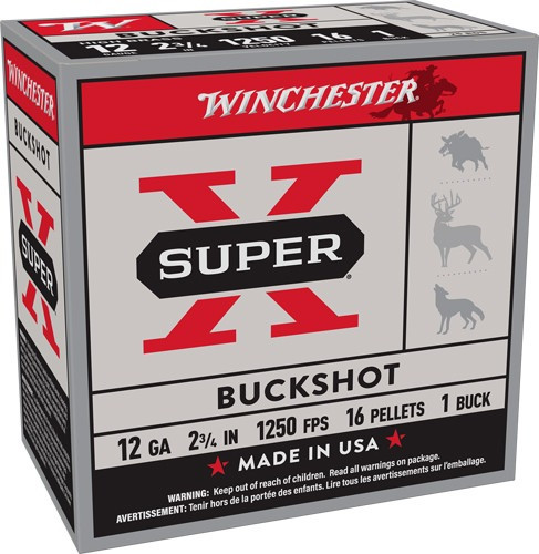 WINCHESTER SUPER-X 12GA 2.75"1 BUCK 16 PELLET 25RD 10BX/CS
