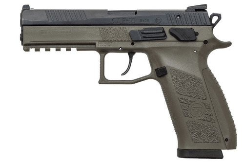 CZ P-09 9mm OD green frame black slide; NS - interchangeable back straps - 10 rd mags