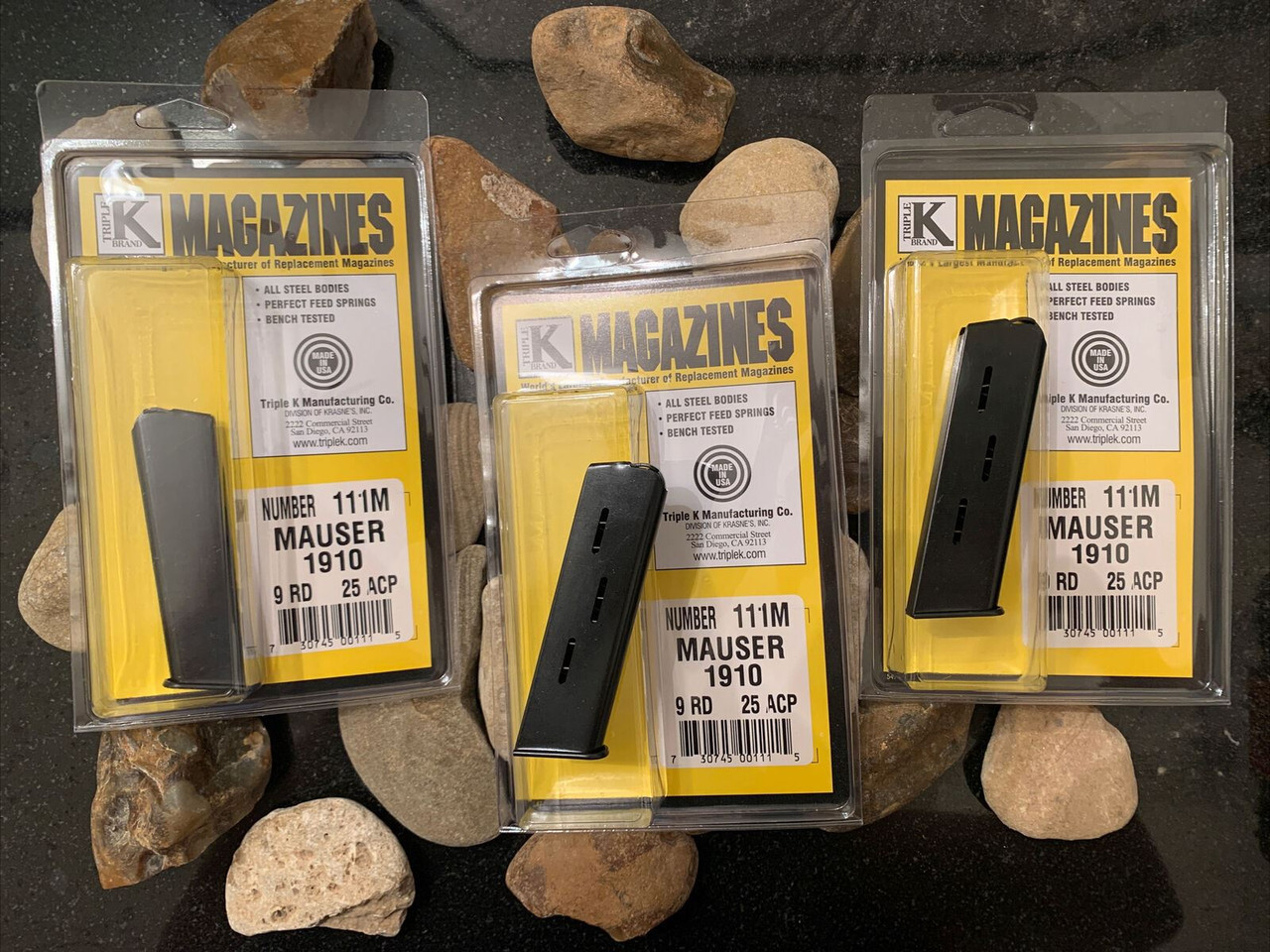 3 Pack Mauser 1910 - 1934 .25 ACP 9 Round Rd Steel Magazine USA