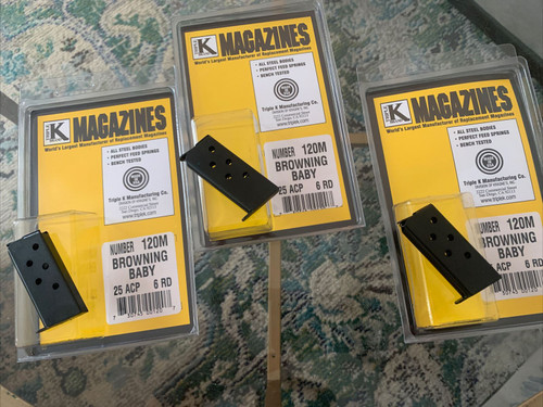 3 Pack New Magazine USAMade Triple K fits Baby Browning 25 ACP 6 RD Blue .25 Mag