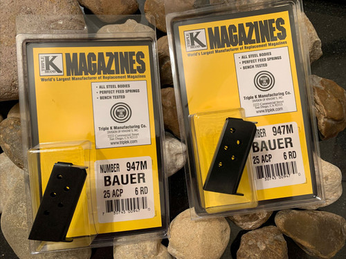 2 Pack Bauer Vest Pocket 25 ACP Magazine .25 BLUED 6RD Mag Mags USA Made VP 2 Pack Bauer Vest Pocket 25 ACP Magazine .25 BLUED 6RD Mag Mags USA Made VP