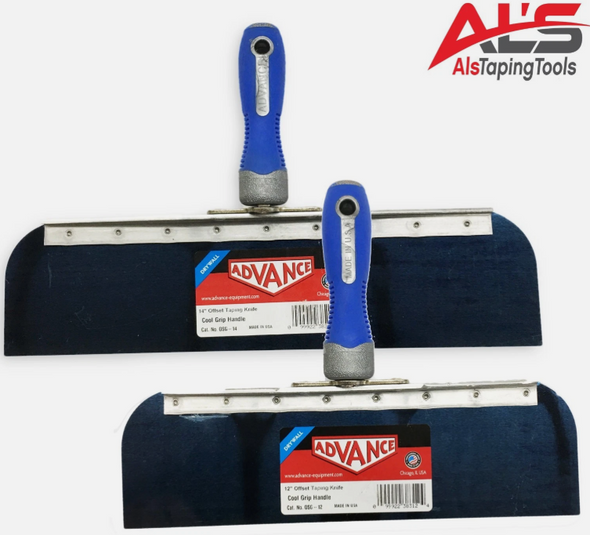 Advance Drywall Offset Taping Knife 12" & 14" Blue Steel Finishing Knives Set