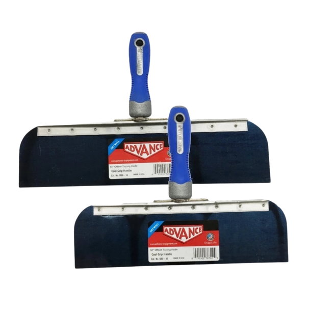 Advance Drywall Offset Taping Knife 12" & 14" Blue Steel Finishing Knives Set